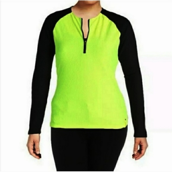 LRL Lauren Ralph Lauren Neon Yellow Black Quarter Zip Long Sleeve Top Size XL - Picture 3 of 8